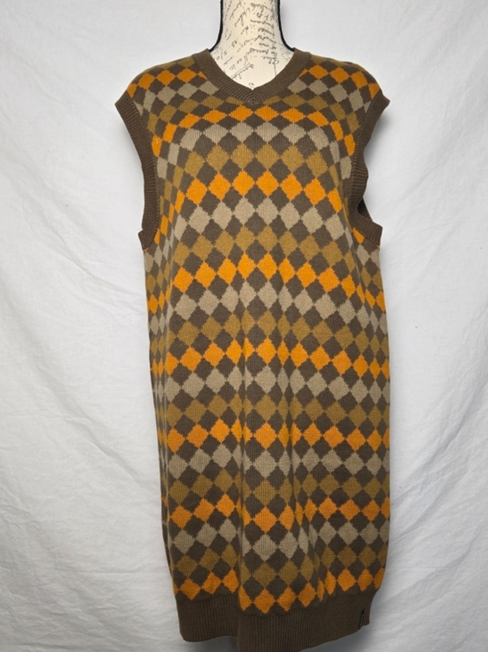 KNOWN SUPPLY Edna Argyle Sweater Dress Vest NWT Organic Cotton Small
